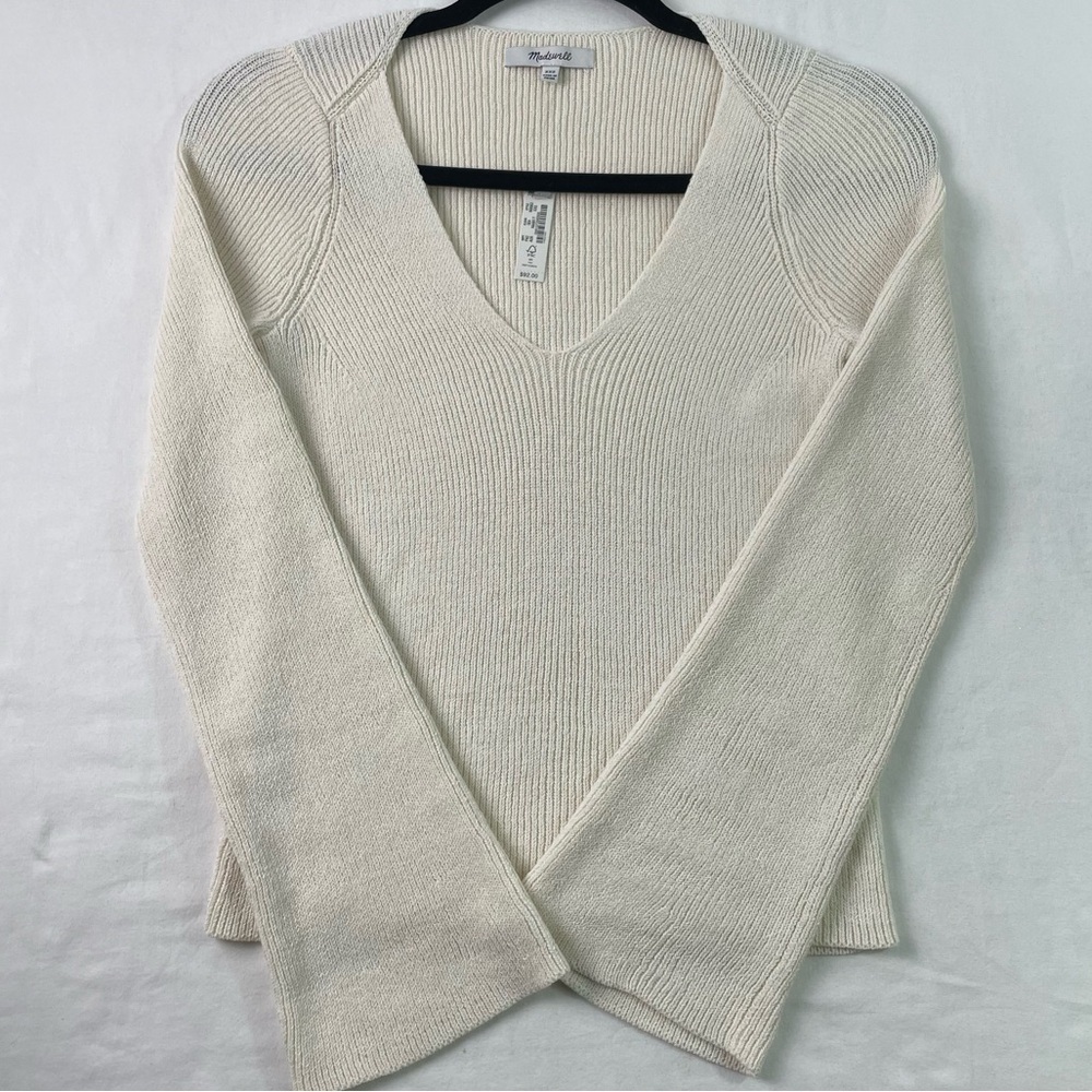 Madewell Women's Cream Ribbed V-Neck Long Sleeve Pullover Sweaters Size Xxs Nwt